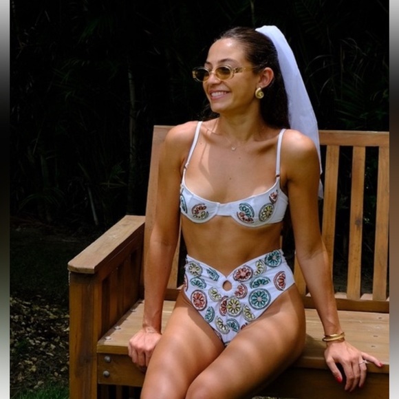 NWT Oceanus Women's White Cara Two-Piece Bikini Set beaded ($315) X-Small - Picture 3 of 8